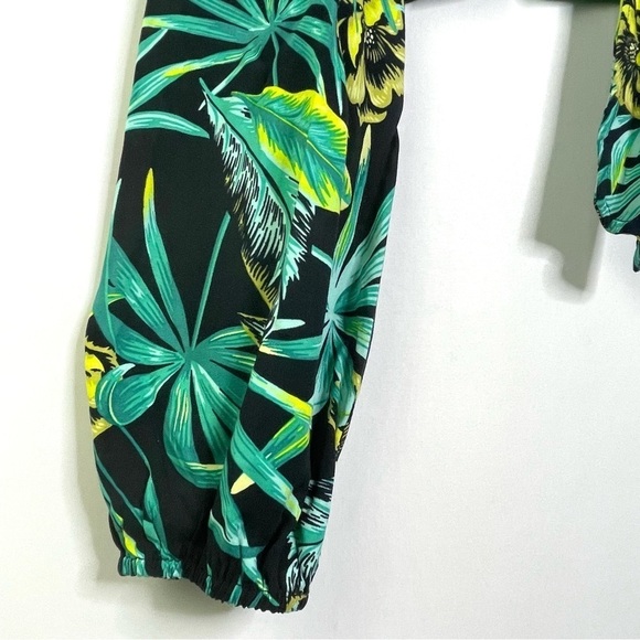 BAR III Floral Printed Black Tie Front Crop Top Long Sleeve Pants Set Sz XL/L - Picture 7 of 13